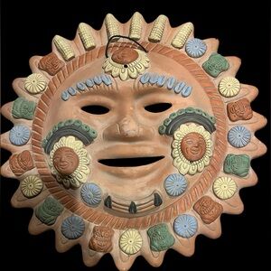 Vintage Mexican Terracotta Sun Face Folk art